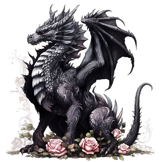 Black Gothic Dragon Fabric Panel 3