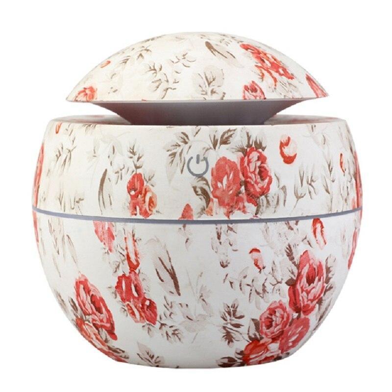 Modern NEW TREND Handmade Print Colorful Rose Mini USB Aroma Essential Oil Diffuser Ultrasonic Air Humidifier Mist Maker Aroma  7 Color LED Light Home Office Decor Diffuser for Living room and Bedroom