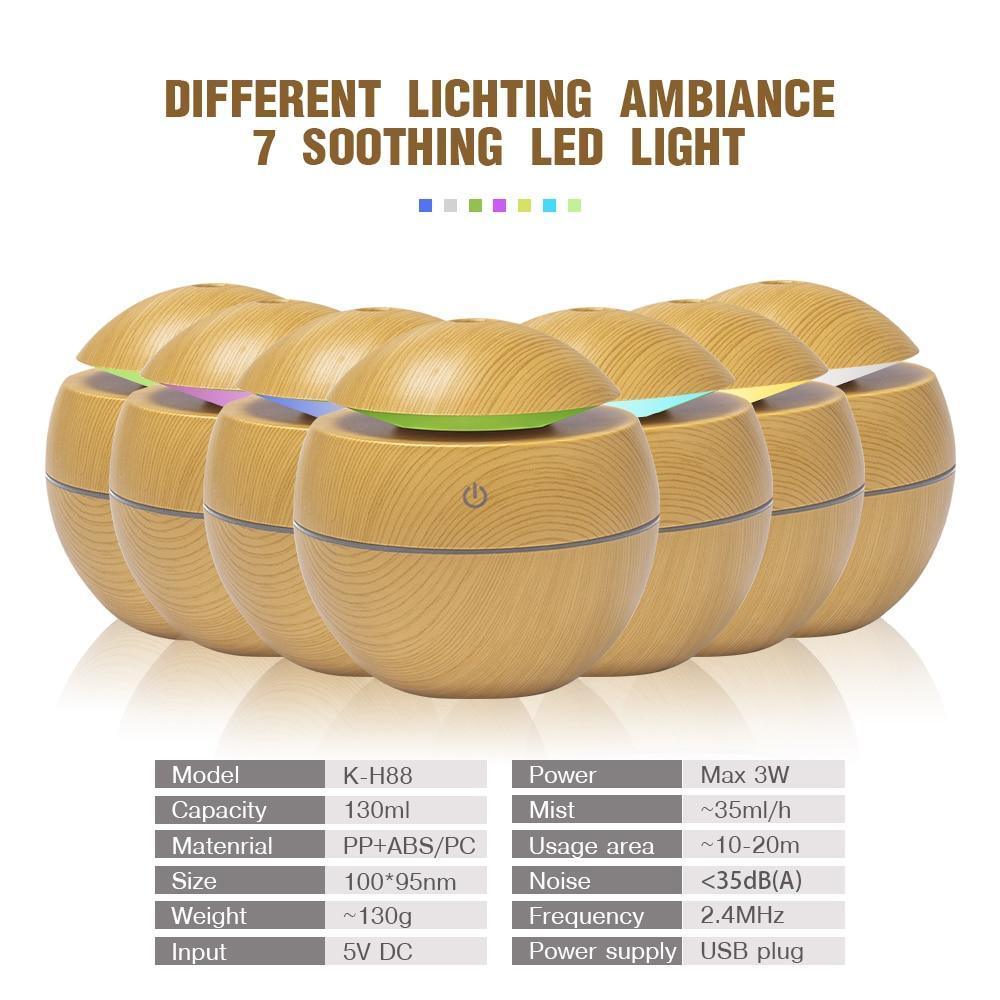 Modern NEW TREND Handmade Print Colorful Rose Mini USB Aroma Essential Oil Diffuser Ultrasonic Air Humidifier Mist Maker Aroma  7 Color LED Light Home Office Decor Diffuser for Living room and Bedroom