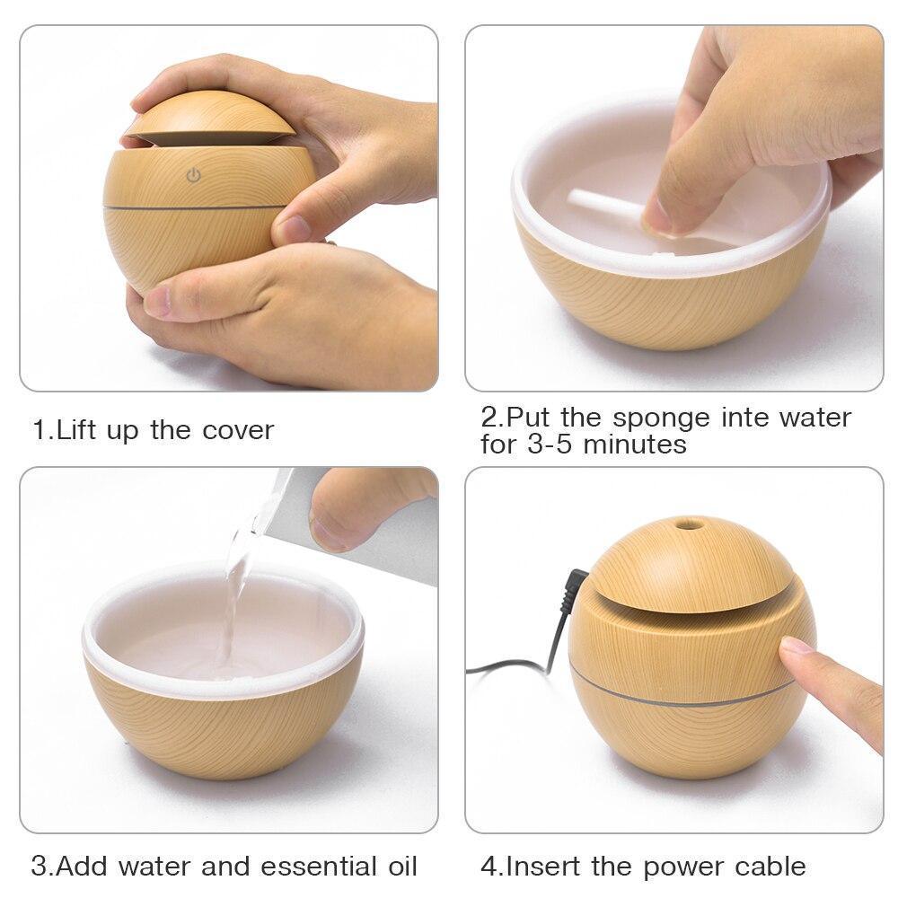 Modern NEW TREND Handmade Print Colorful Rose Mini USB Aroma Essential Oil Diffuser Ultrasonic Air Humidifier Mist Maker Aroma  7 Color LED Light Home Office Decor Diffuser for Living room and Bedroom