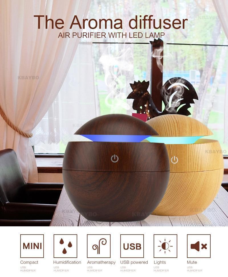 Modern NEW TREND Handmade Print Colorful Rose Mini USB Aroma Essential Oil Diffuser Ultrasonic Air Humidifier Mist Maker Aroma  7 Color LED Light Home Office Decor Diffuser for Living room and Bedroom