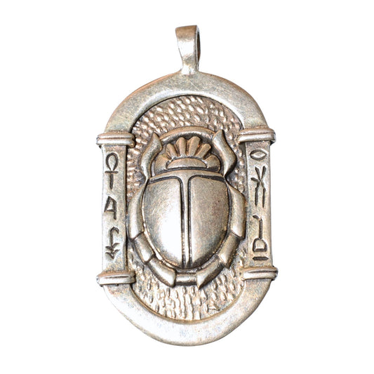 Sterling Silver Scarab Pendant - Vintage Egyptian Revival .925 Silver