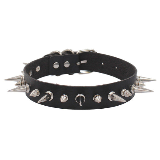 Black Punk Rock Leather Gothic Spike Trend Necklaces