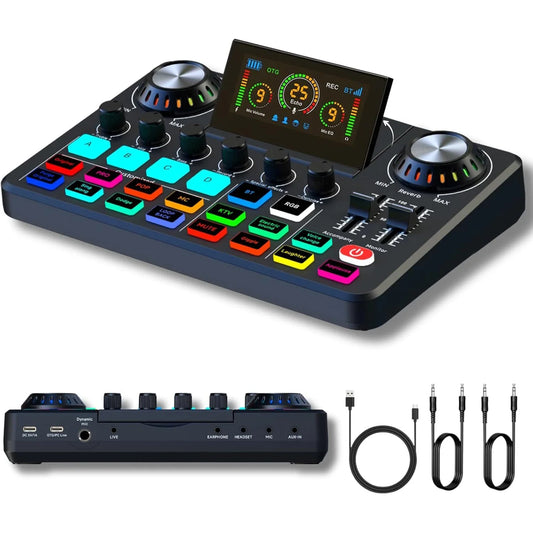 Audio Mixer Live Sound Card with DJ Effects & Voice Changer, RGB Soundboard for Music Recording, Streaming and Podcasting