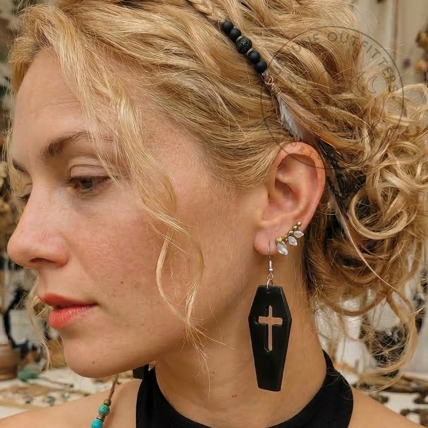 Acrylic Black Coffin Goth Earrings