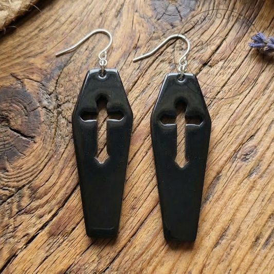 Acrylic Black Coffin Goth Earrings